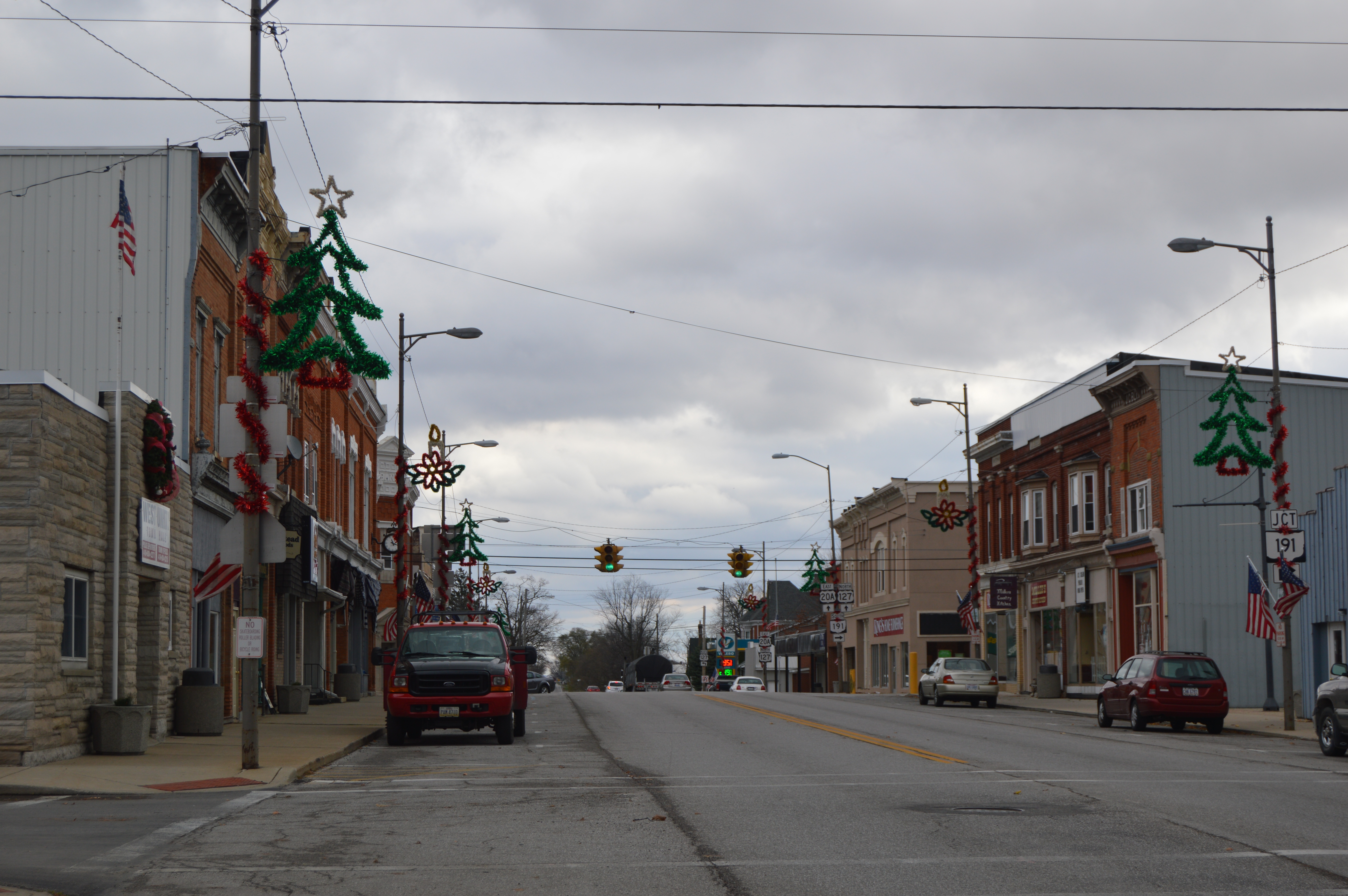 Jackson Street storefronts in downtown West Unity, Ohio